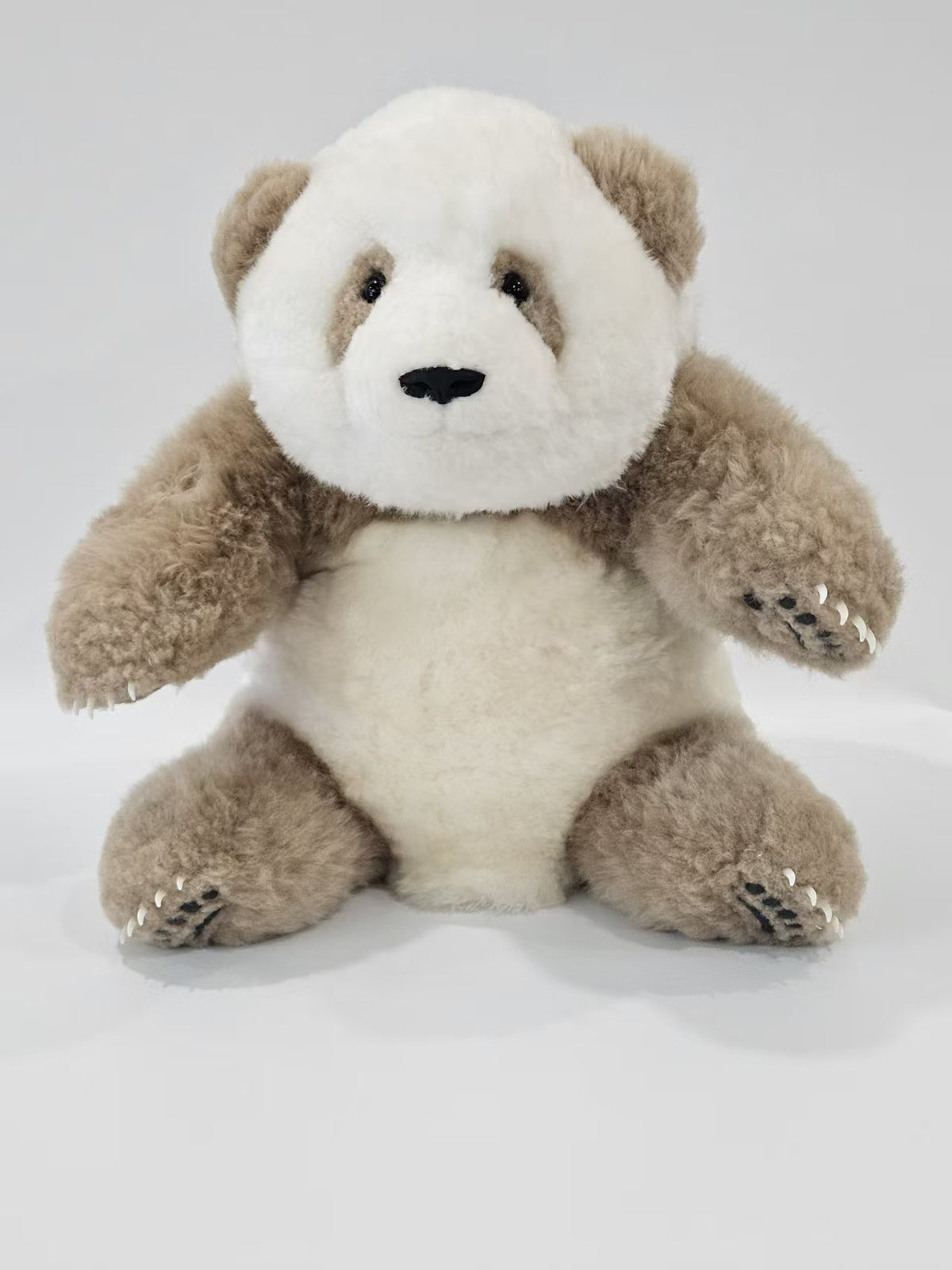 Brown and white panda stuffed animal handmade pure wool