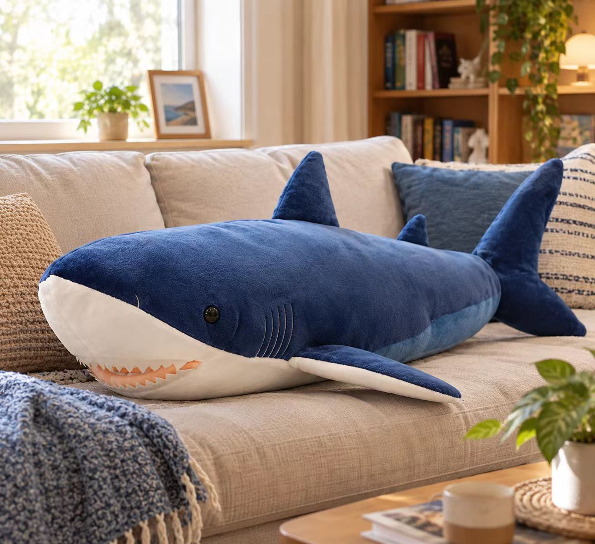110cm Giant Blue Shark Plush Toy – Large Soft Shark Stuffed Animal for Kids & Adults