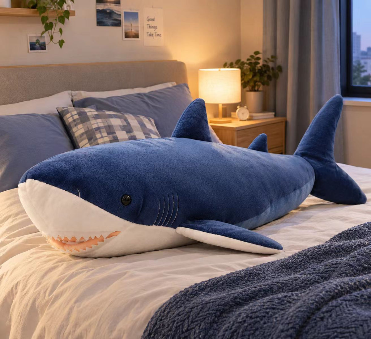 110cm Giant Blue Shark Plush Toy – Large Soft Shark Stuffed Animal for Kids & Adults